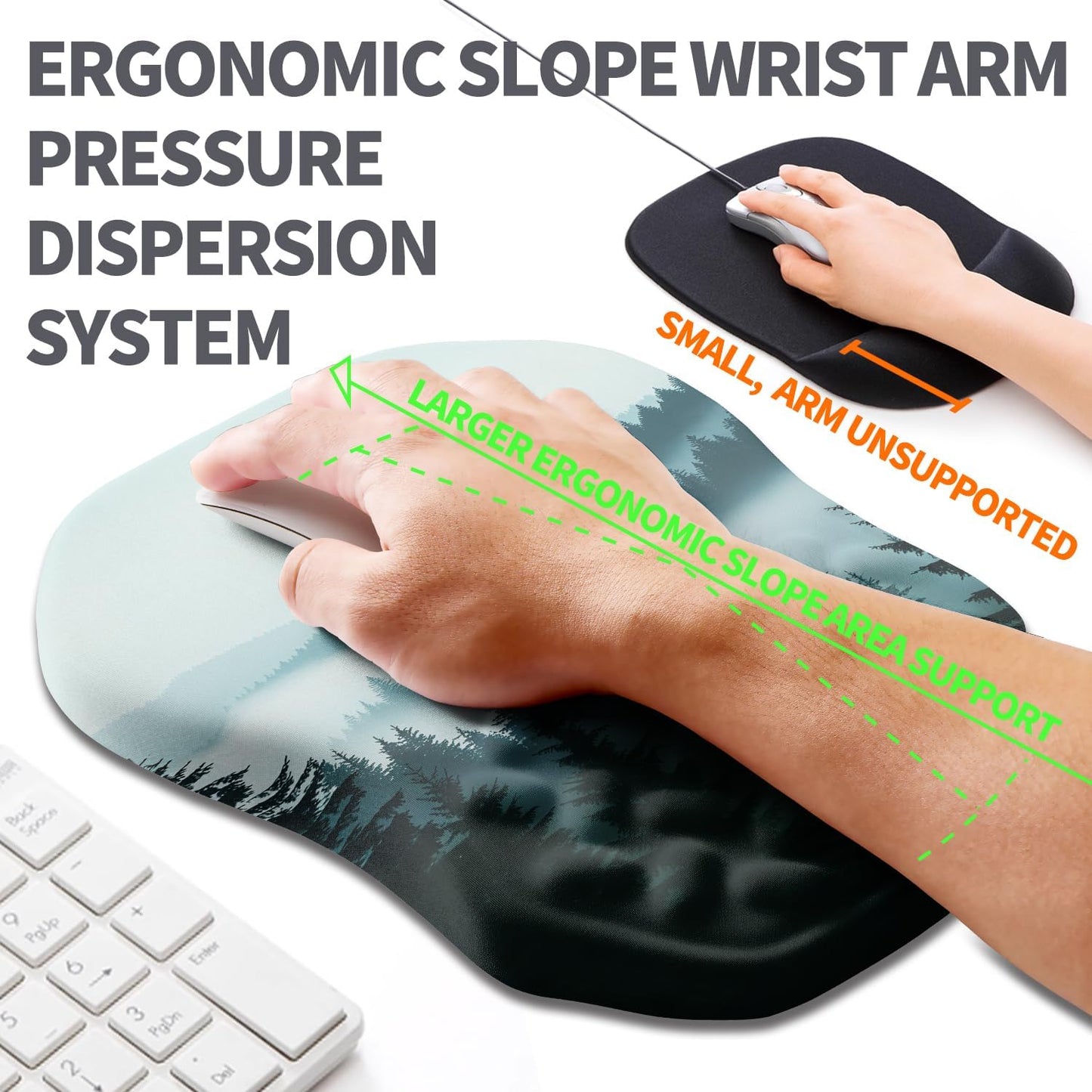 Ergonomic Slope Mouse Pad Wrist Support, Wrist Rest Mousepad for Carpal Tunnel Pain Relief with Massage Bulge and Slow Rebound Memory Foam (12x8 inch, Black)