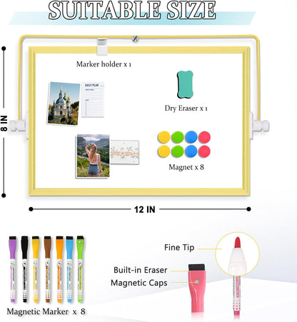 Dry Erase Magnetic White Board, 16" x 12" Double-Sided Desktop Whiteboard with Stand, Portable Small Whiteboard Set for Drawing, Office, Home