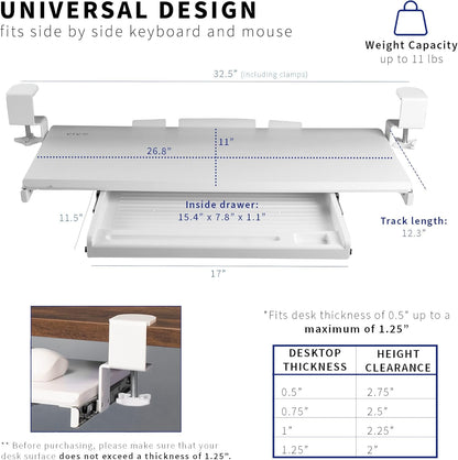 VIVO Large Keyboard Tray Under Desk Pull Out Platform with Pencil Drawer, Extra Sturdy C Clamp Mount, 27 (33 Including Clamps) x 11 inch Slide-Out Tray with Storage Drawer, Black, MOUNT-KB05-4D