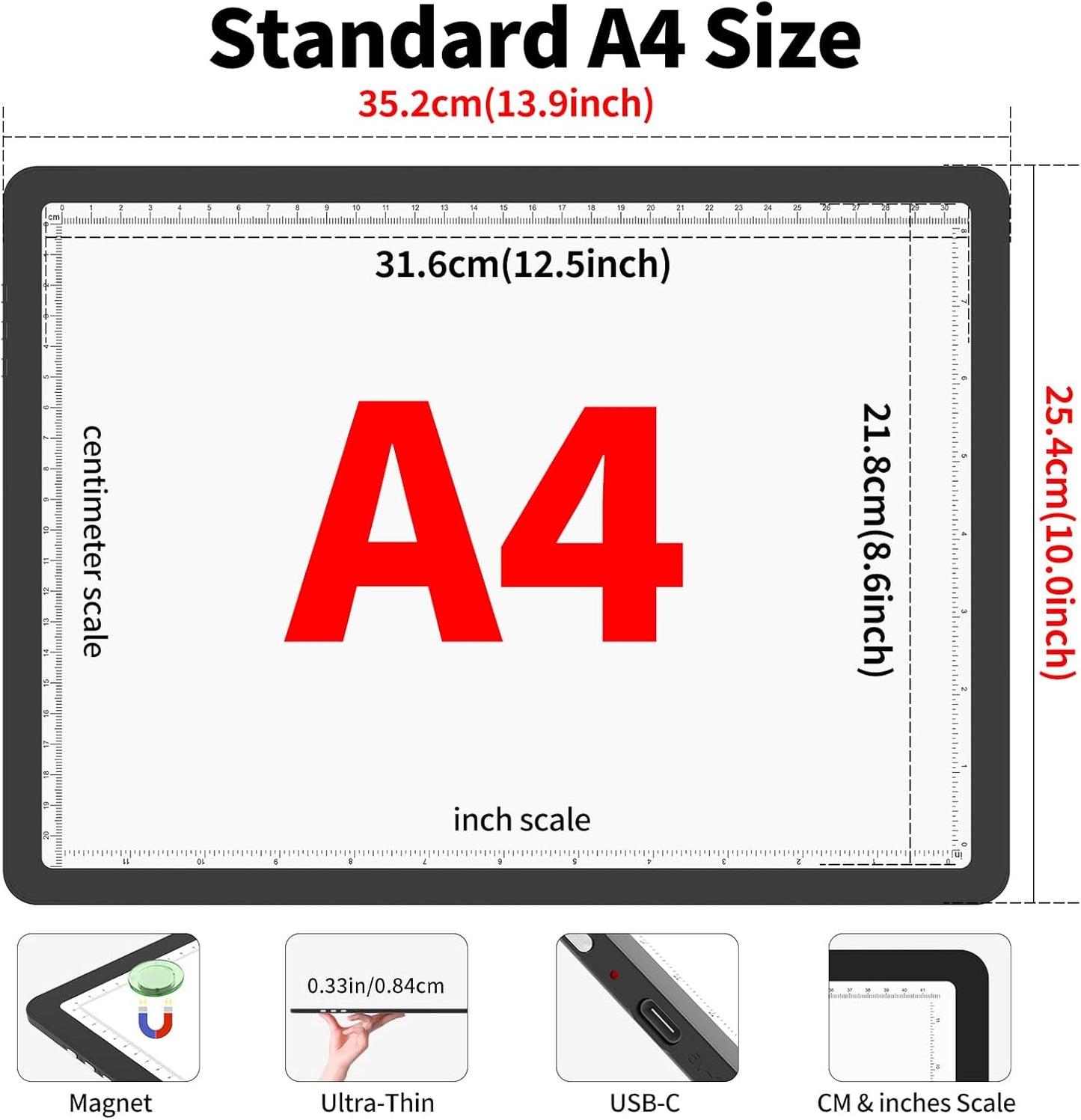 Phylosal Magnetic A3 Light Pad with Bag, Super Bright Light Box with Side Button, Diamond Art Light Board, Lightbox for Tracing and Drawing, USB Power Light Table for Sketching, Weeding Vinyl (White)