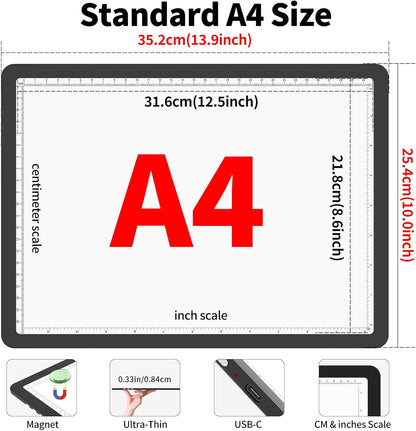 Phylosal Magnetic A3 Light Pad with Bag, Super Bright Light Box with Side Button, Diamond Art Light Board, Lightbox for Tracing and Drawing, USB Power Light Table for Sketching, Weeding Vinyl (White)