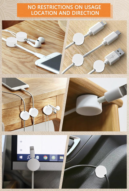 Maveek Magnetic Cord Clips Black, Silicone Cord Organizer Magnet Cable Holder Charging Cable Management Cord Keeper with Adhesive Metal Disc (5 Piece, Large Size)