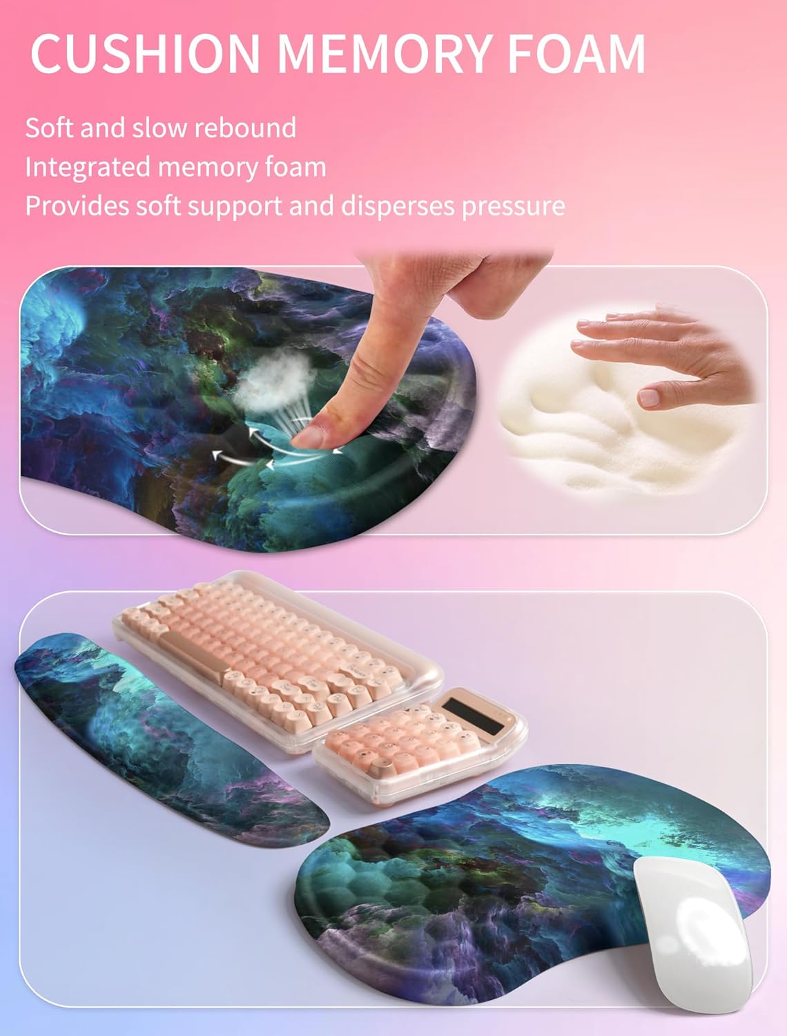 Hokafenle 2in1 Combination, Wave Keyboard Wrist Rest and Ergonomic Curvature Mouse Pad Wrist Support for Relieve Wrist Pain, Filled with Soft Cushion Memory Foam, Black