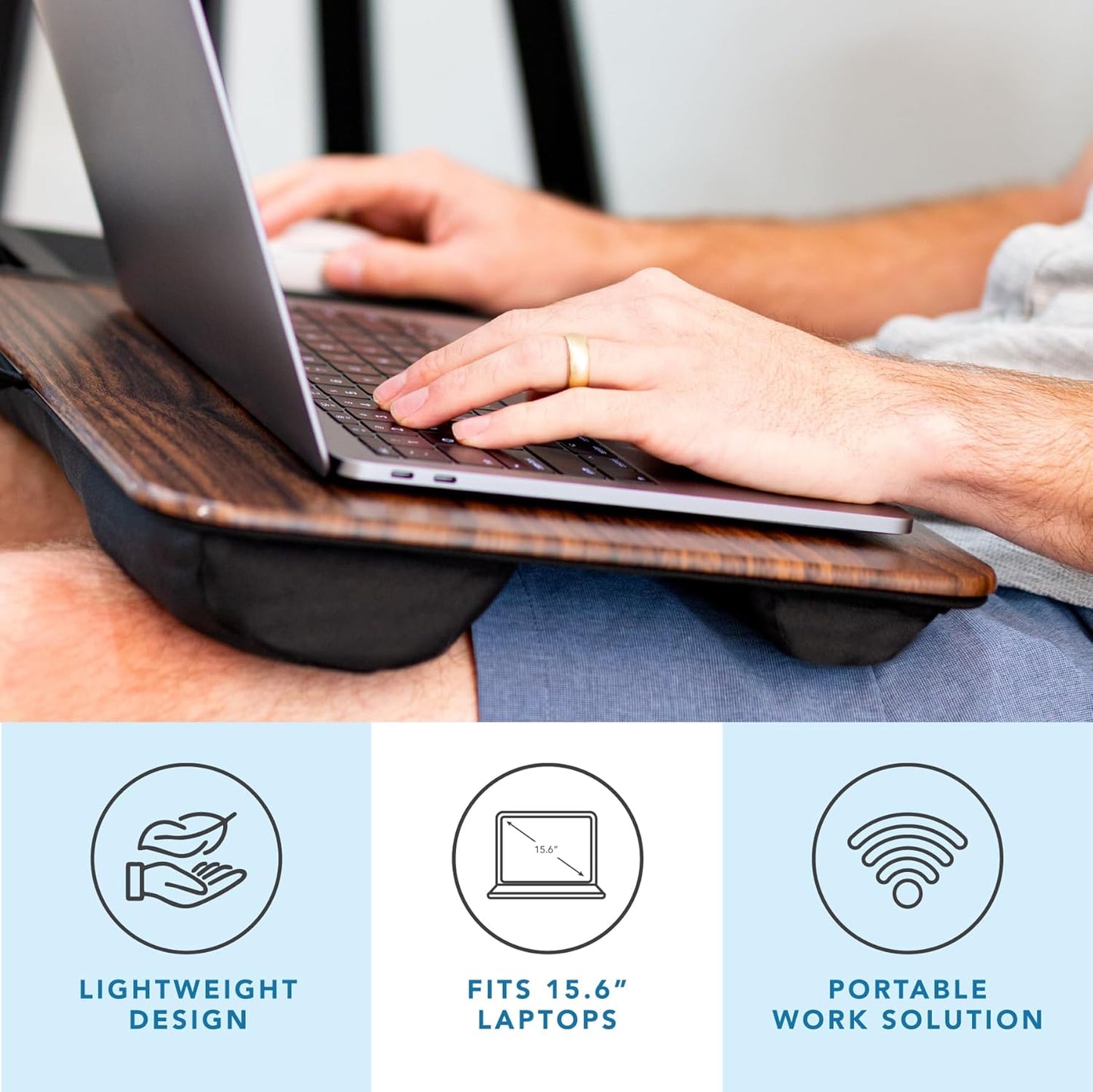LAPGEAR Home Office Lap Desk with Device Ledge, Mouse Pad, and Phone Holder - Black Carbon - Fits up to 15.6 Inch Laptops - Style No. 91588