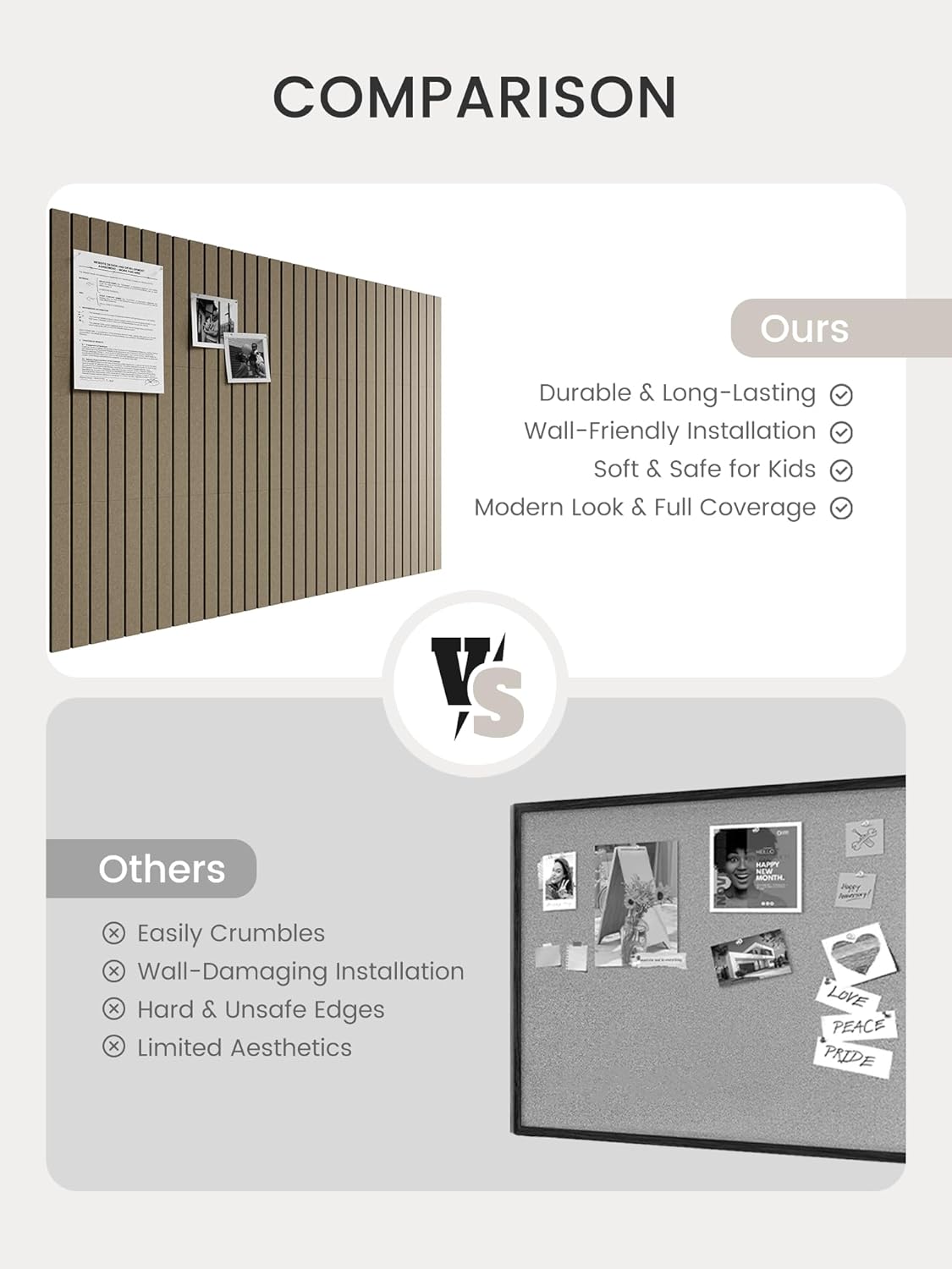 Bumusty Large Cork Board Alternative-48 x 36" Felt Bulletin Board Tiles, with 30 Pushpins, 70 Adhesive Tabs, Fine-Stripe 12-Pack, Cork Boards for Office Push Pin Board Felt Board-Oatmeal