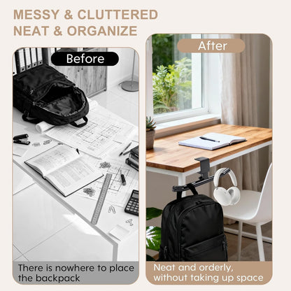 Zebrabox 2 Packs Heavy-Duty Backpack Hanger for Desk & Table,T-Shape Backpack Holder, Sturdy Space-Saving Organizer, Adjustable Desk Hook for Bag with 80lb Capacity, College Dorm & Library
