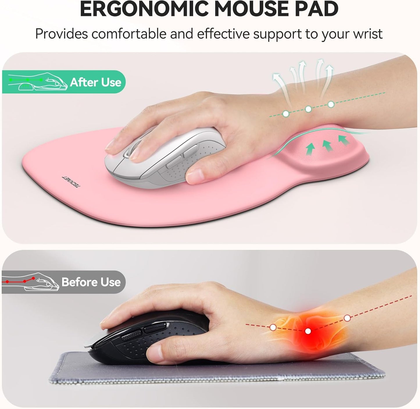 TECKNET Gel Mouse Pad with Wrist Rest, Ergonomic Office Mousepad with Wrist Support - Non-Slip & Smooth Surface Comfortable Desk Accessories Mat for Office, Gaming and Study - Gradient