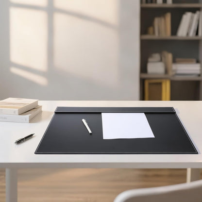 24" x 18" Leather Desk Blotter with Top Rail for Writing Leather Executive Desk Pad Protector Desk Mat for Office Home Workplace Black