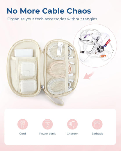 BAGSMART Electronics Organizer Travel Case, Cord Organizer for Women, Travel Cable Bag (Beige)