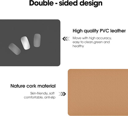 Fenge Desk Pad Mat, Water Resistant Mouse Pad, Double-Sided Mouse Mat with Anti-Slip Cork Base, Faux Leather Desk Blotter for Home Office, Laptop, Mouse, 23.6 x 13.8 Inches, Black