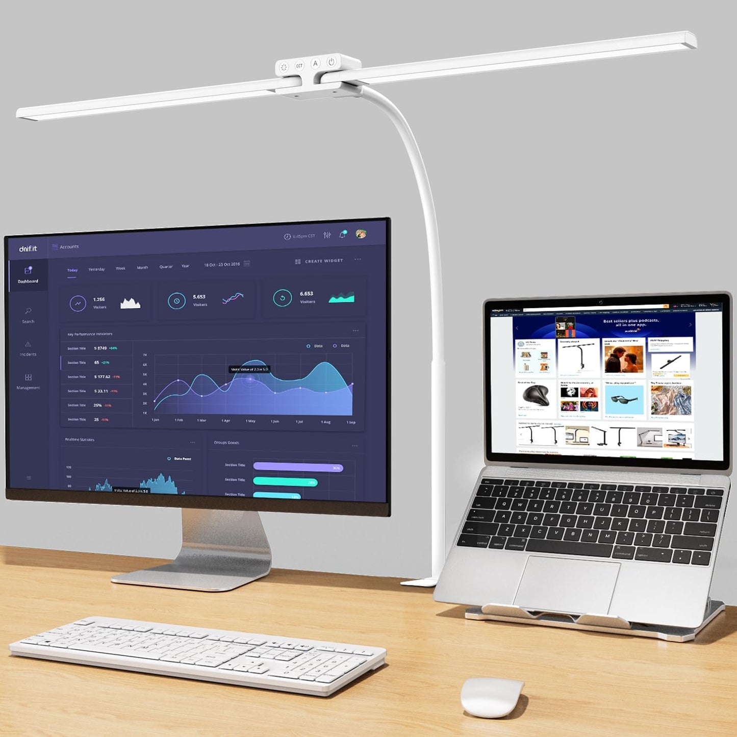 EppieBasic Desk Lamp,24W Led Desk Lamps with Clamp,Double Head Desk Light for Home Office, Architect Desktop Lamp Eye Care Workbench Office Table Light for Monitor Studio Reading
