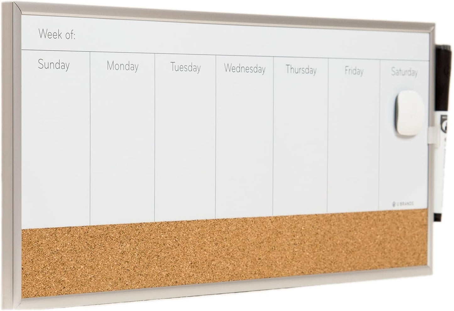 U Brands Dry Erase Weekly Combo Board, 7" x 16" Inches, Office Supplies, Silver Aluminum Frame, Pack of 1 (4585U03)