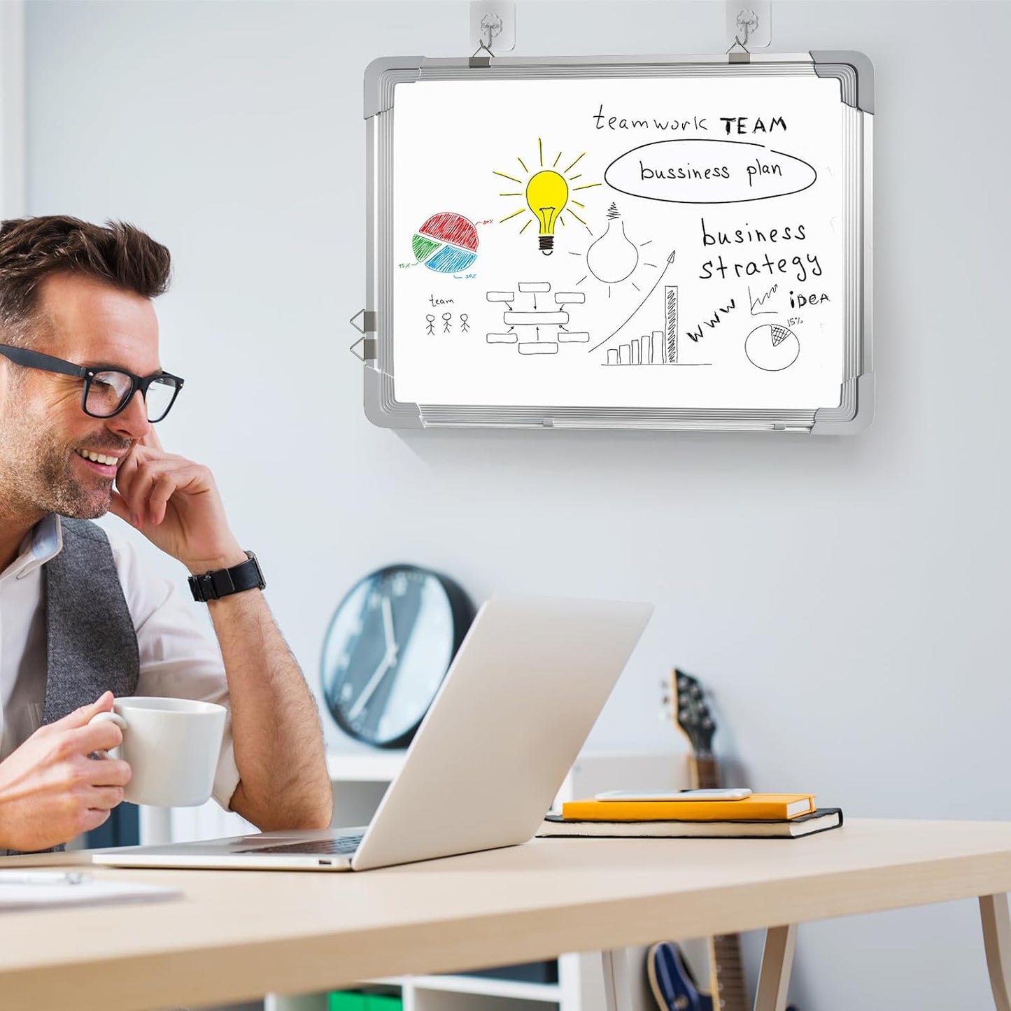 Magnetic Dry Erase White Board with Stand, 12'' x 16'' Desktop Weekly Schedule Board, 10 Markers, 4 Magnets, 1 Eraser, Double-Sided White Board Easel for Drawing School to Do List