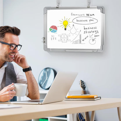 Magnetic Dry Erase White Board with Stand, 12'' x 16'' Desktop Weekly Schedule Board, 10 Markers, 4 Magnets, 1 Eraser, Double-Sided White Board Easel for Drawing School to Do List