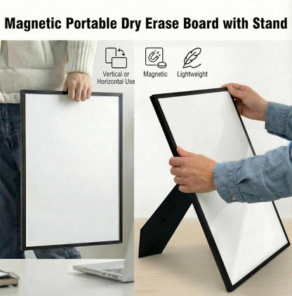 Magnetic Dry Erase Board 12x16 with Foldable Stand, Portable Gold Desktop Whiteboard for Home, Office, School & Kitchen, Includes Weekly & Monthly Magnetic Planner Sheets