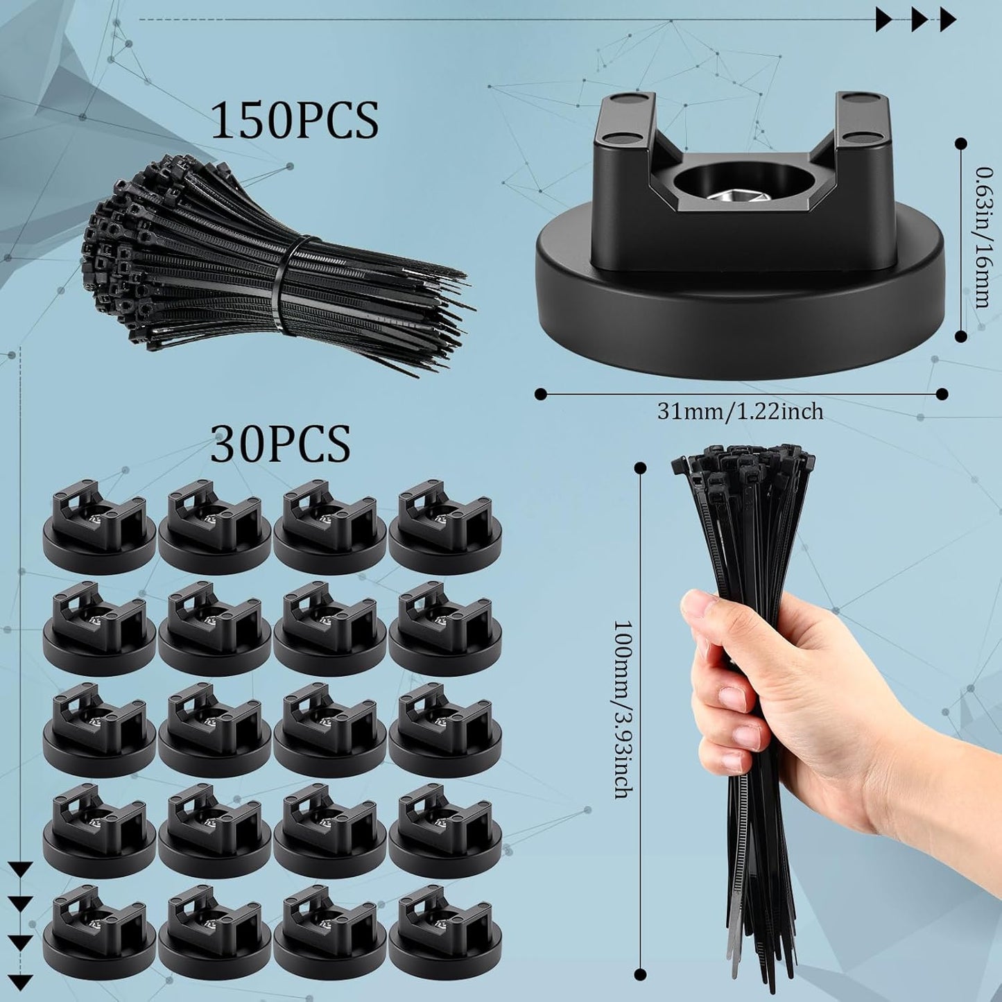 Yookeer 60 Pieces Magnetic Zip Tie Mount Multipurpose Cable Holder Magnets Magnetic Wire Management Bases with Heavy Duty Zip, Mount Nylon Cable Ties in Total (43 mm)
