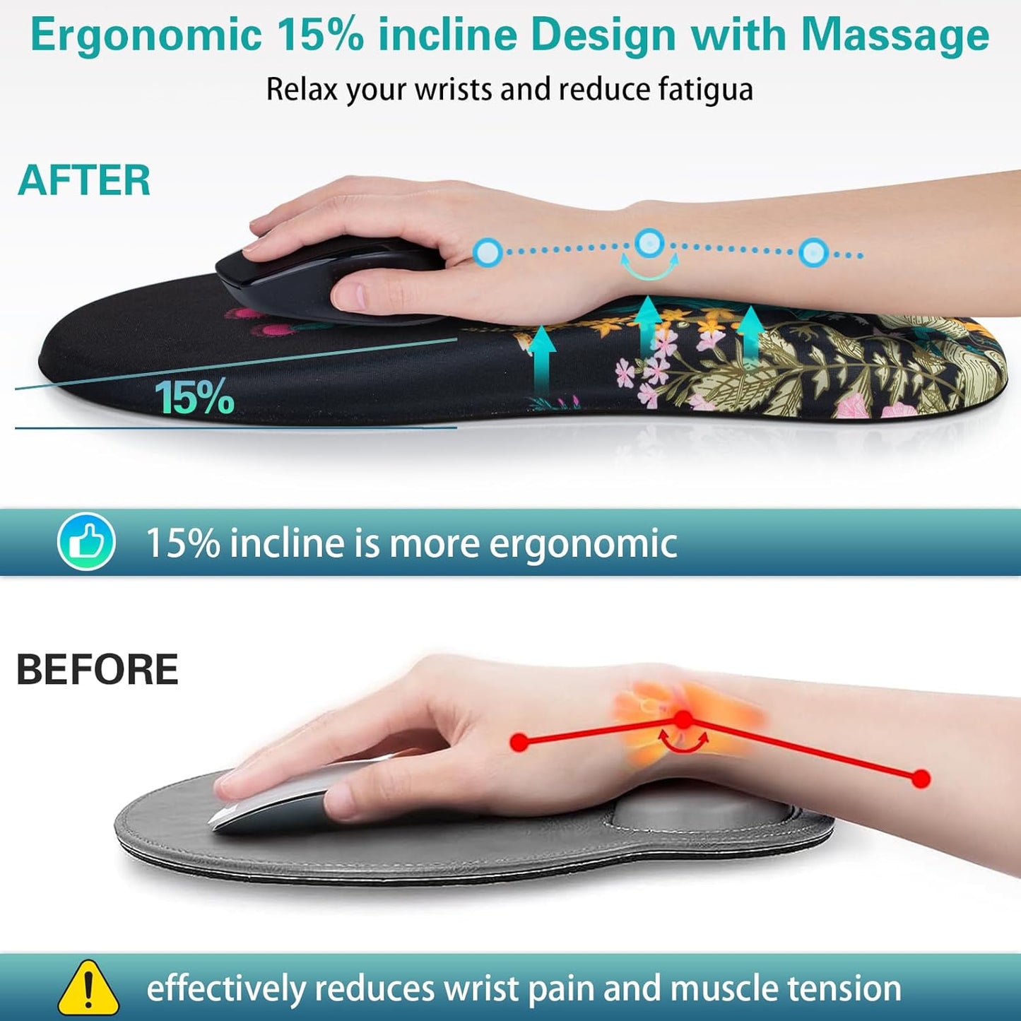 Mouse Wrist Rest, Canjoy 2 Pack Memory Foam Soft Fabric Mouse Wrist Rest Pad Support Cushion with Anti-Skid Rubber Base,Ergonomic Pain Relief Mouse Hand Rest (Black)