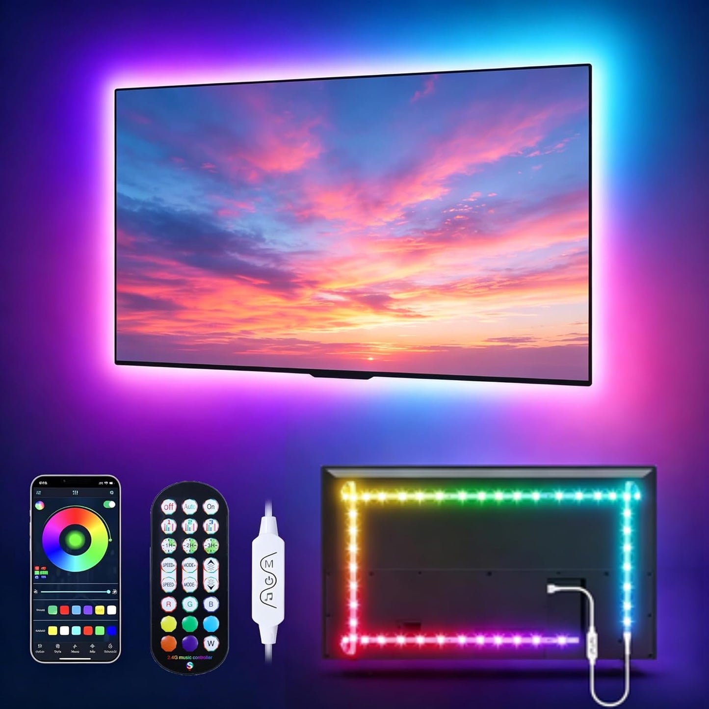 MATICOD LED Lights for TV Led Backlight, 9.84ft RGB Led Strip Lights USB TV Lights Behind 32-43in, APP Remote Control Music Sync TV Led Light for Bedroom Gaming Home Décor