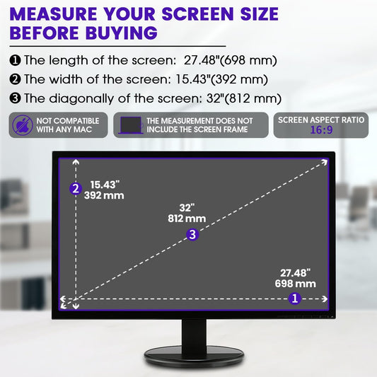 F FORITO 32 inch 16:9 Anti Blue Light Matte Screen Protector for Monitor, Compatible with 32" Sceptre/Dell/Asus/Acer/ViewSonic/Samsung/Aoc/HP/LG Widescreen Monitors