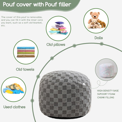 HIGOGOGO Round Stuffed Pouf Ottoman, Corduroy Poufs with Foam Chunk Filling, Furry and Fluffy Pouf Foot Stool Storage Ottoman, 20 X 15 Floor Poufs Foot Rest for Living Room, Dark Grey