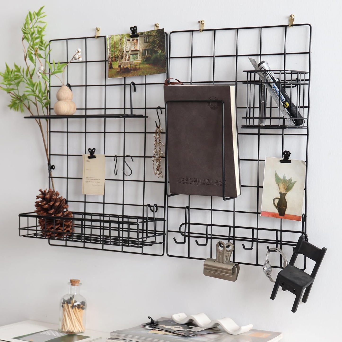 Metal Mesh Wall Grid Panel for Photo Display,Message Board,Size: 17.5" x 11.8",Pack of 2 (Black)