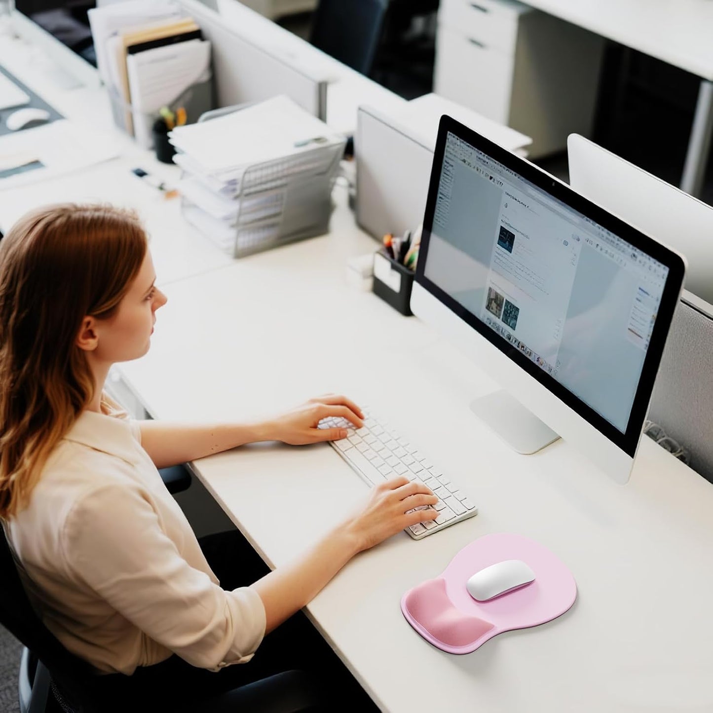Ergonomic Mouse Pad with Wrist Rest,Cute Gel Mousepad Wrist Support - Small Mini Portable for Travel Mouse Pads for Desk Laptop,Computer,Office & Home Decor (Pink&Light Pink)