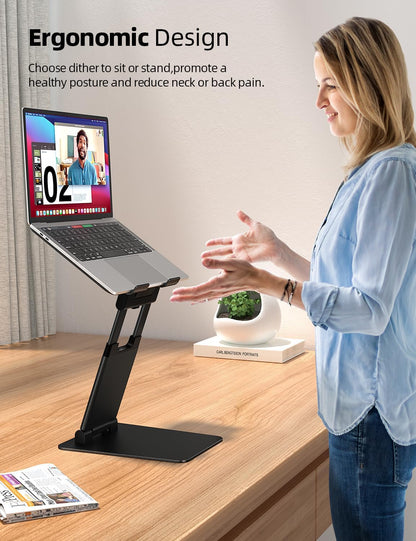 Nulaxy Height Adjustable Laptop Stand for Desk, Dual Foldable Aluminum Computer Riser, Pull Out Design Ergonomic Sit to Notebook Holder Convertor, Compatible with All 10-17" Laptops, Tablets, Gray