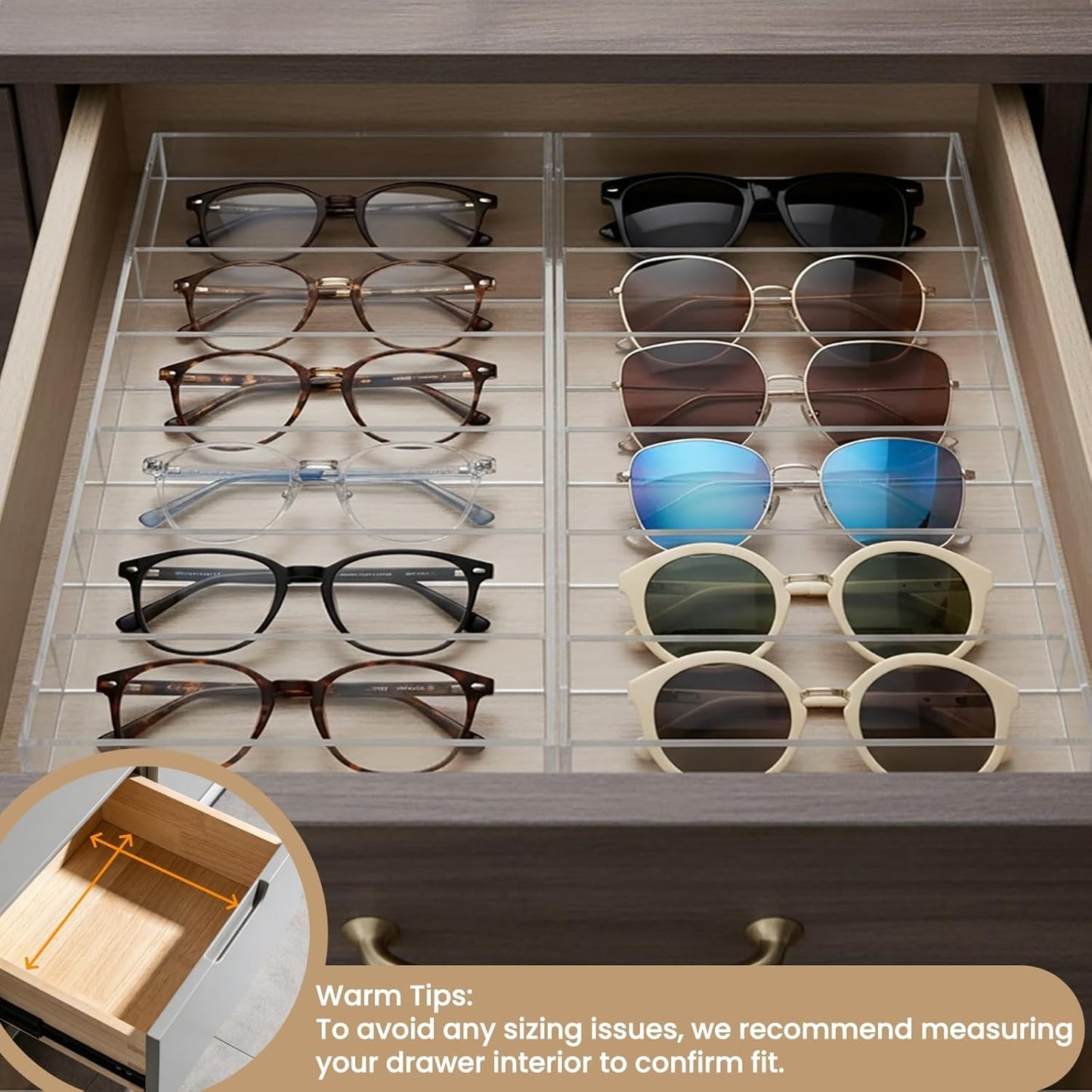 SOUJOY 2 Pack Acrylic Sunglasses Organizer, 6 Slot Clear Eyeglasses Storage Case, Eyewear Display Tray for Sunglasses, Fashion Eye Wear, Protective Glasses