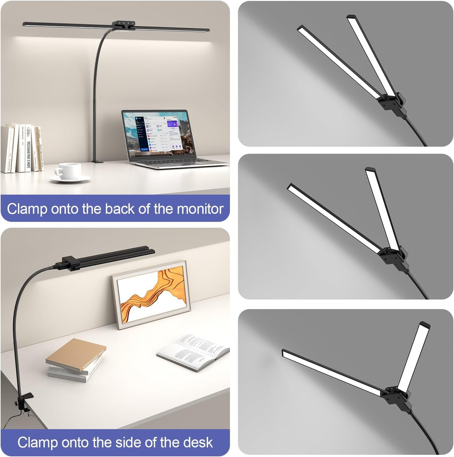 EppieBasic Desk Lamp,24W Led Desk Lamps with Clamp,Double Head Desk Light for Home Office, Architect Desktop Lamp Eye Care Workbench Office Table Light for Monitor Studio Reading