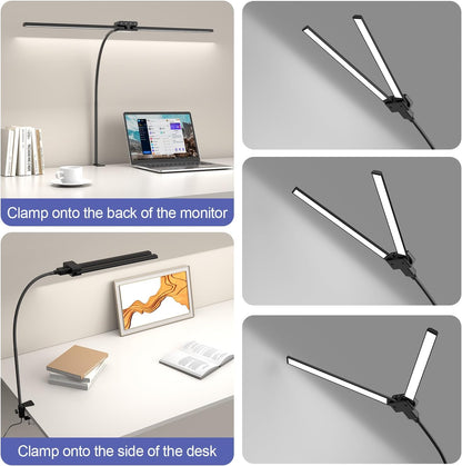 EppieBasic Desk Lamp,24W Led Desk Lamps with Clamp,Double Head Desk Light for Home Office, Architect Desktop Lamp Eye Care Workbench Office Table Light for Monitor Studio Reading
