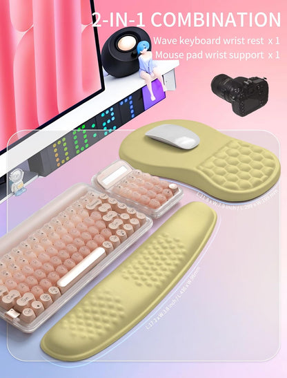 Hokafenle 2in1 Combination, Wave Keyboard Wrist Rest and Ergonomic Curvature Mouse Pad Wrist Support for Relieve Wrist Pain, Filled with Soft Cushion Memory Foam, Black