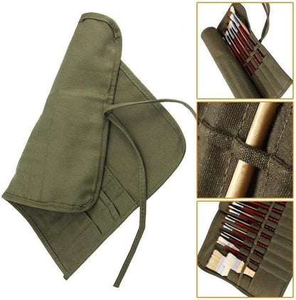 22 Slots Paint Brush Storage for Acrylic Oil Watercolor Brush Roll up Case Army Green Canvas Paint Brush Holder (13 * 15.7IN)