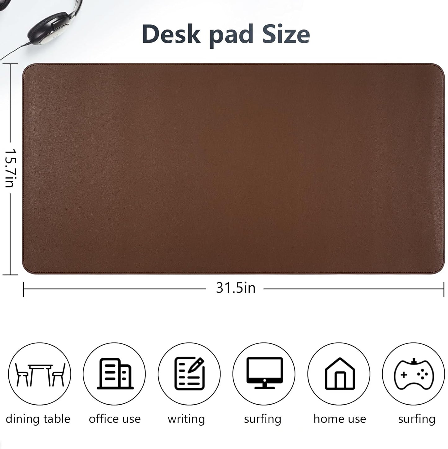 Dual-Sided Desk Pad, Large Mouse Pad - Natural Cork & PU Leather Non-Slip Waterproof Desk Mats for Office and Home (Blue, 31.5" x 15.7")