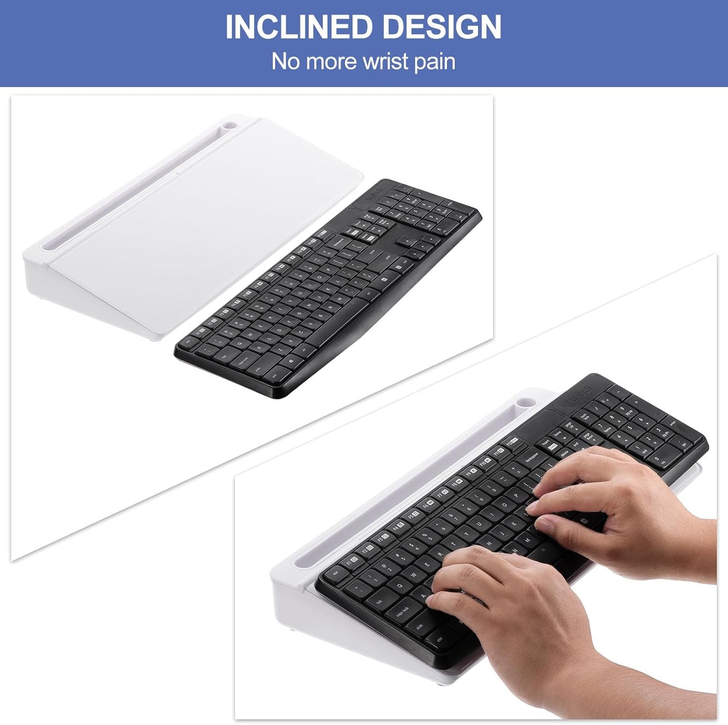 PATIKIL Dry Erase Desktop Glass Whiteboard, Quick Notes Pad, Write Quick Sticky Notes for Desk Computer Keyboard Stand with Storage Caddy for Working Home Office, Studying, White
