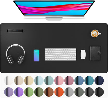 Aothia Non-Slip Waterproof PU Leather Desk Pad Protector for Mouse, Writing Desk, Office, Home, Laptop Blotter, 23.6" x 13.7", Black - Colors A