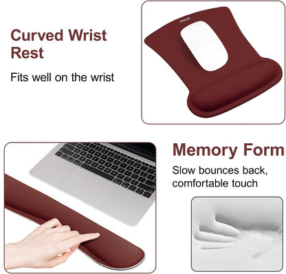 MOSISO Wrist Rest Support for Mouse Pad & Keyboard Set, Ergonomic Mousepad Non-Slip Base Home/Office Pain Relief & Easy Typing Cushion with Neoprene Cloth & Raised Memory Foam, Black