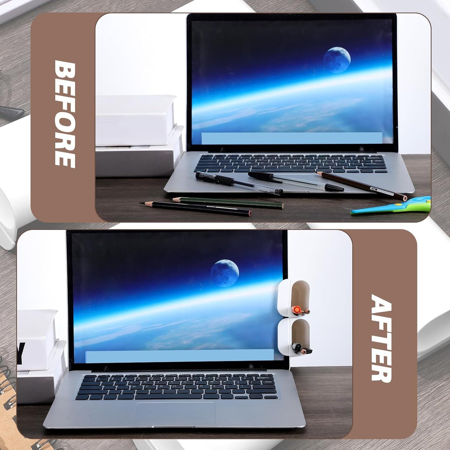 Resurhang 6 Pcs Monitor Pen Pencil Holders Screen Pen Holder Computer Monitor Pencil Holder Desktop Accessories Self Adhesive Table Side Desk Organizer for Office Classroom Gadget Storage(Gray, White)