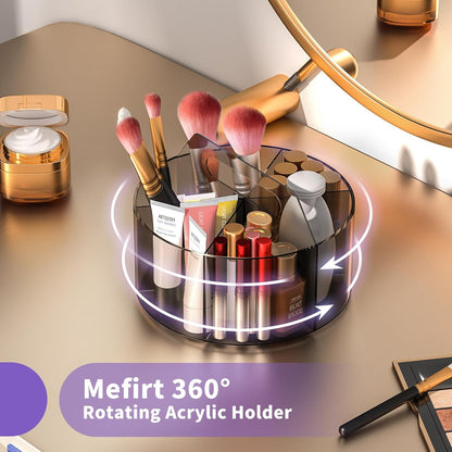 Mefirt Acrylic Pen Holder, 360 Degree Rotating Pen Organizer, Rotating Desk Acrylic Office Organizer with 6 Compartments, Marker Organizer for Kid, Crayon Caddy School Art Supply Storage Organizer