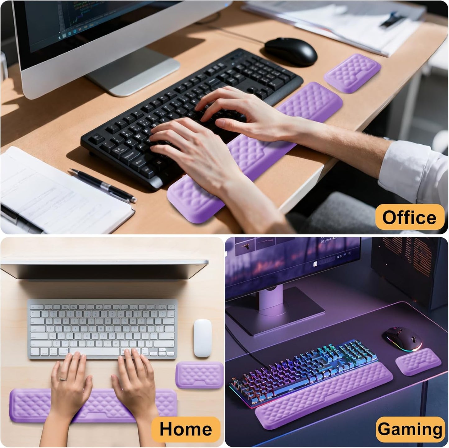 Keyboard Wrist Rest Mouse Wrist Support, Memory Foam Wrist Rest Pad for Computer Laptop, Ergonomic Wrist Cushion Support for Typing Pain Relief, Gaming Home Office, Purple