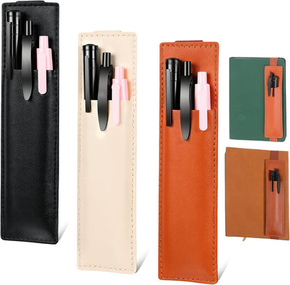 3 PCS Elastic Pen Holder for Notebook, PU Leather Notebook Pen Holder Portable Pencil Holders Adjustable Pens Sleeve Pouch with Stretchable Band for School Office Hardcover Journals Planners