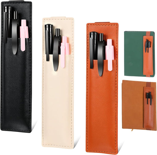 3 PCS Elastic Pen Holder for Notebook, PU Leather Notebook Pen Holder Portable Pencil Holders Adjustable Pens Sleeve Pouch with Stretchable Band for School Office Hardcover Journals Planners