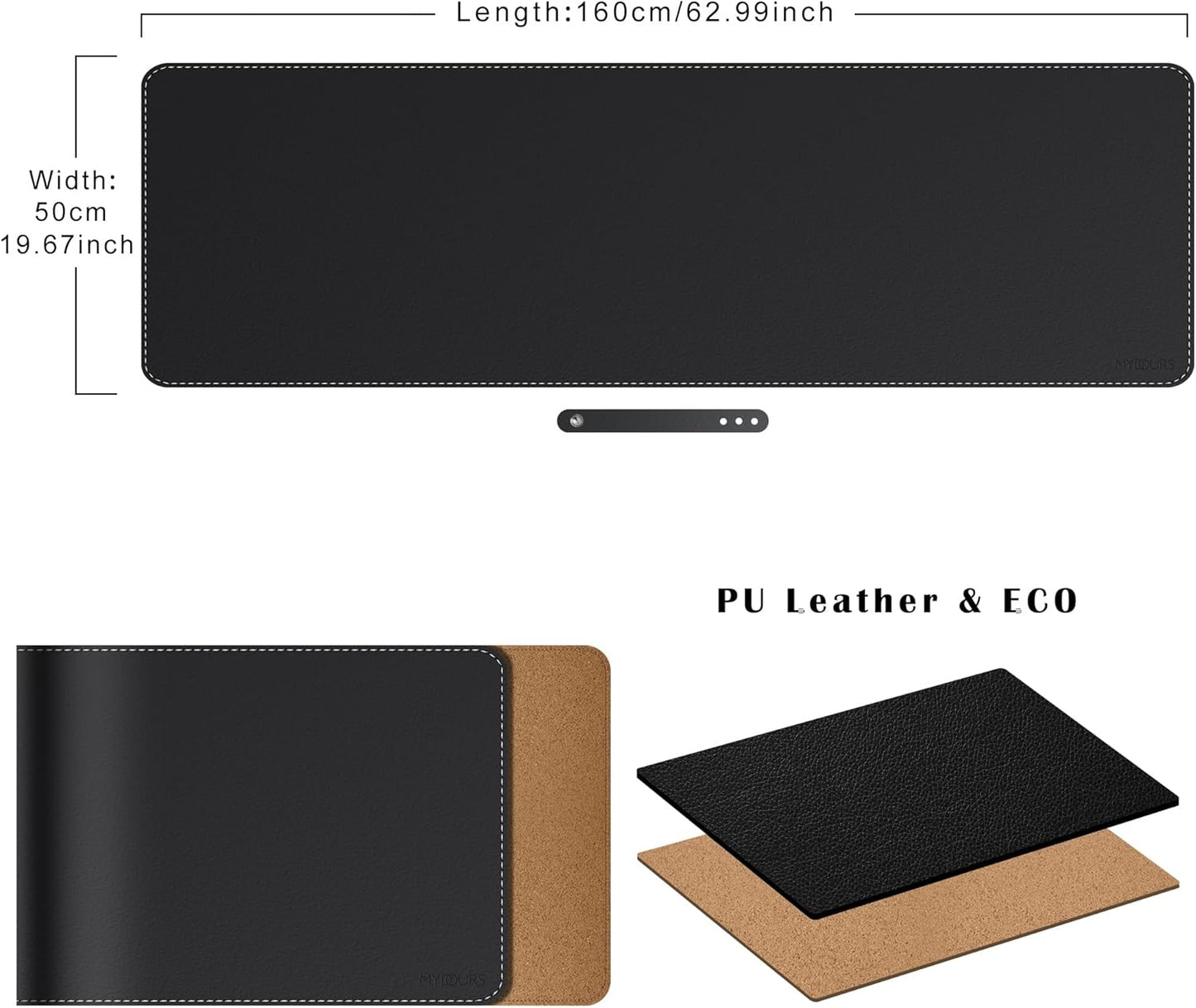 Mydours 40" x 20" Extra Large Desk Mat, PU Leather & Cork Desk Pad, Large XXL Desk Mouse Pad for Workstation, Office, Home, Computer Desk Mat with Keyboard & Mouse (Black)