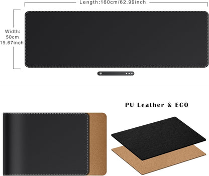 Mydours 40" x 20" Extra Large Desk Mat, PU Leather & Cork Desk Pad, Large XXL Desk Mouse Pad for Workstation, Office, Home, Computer Desk Mat with Keyboard & Mouse (Black)