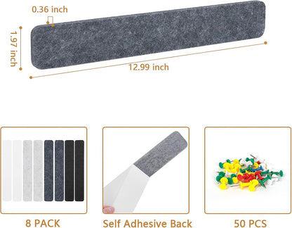 Felt Pin Board Bar Strips Bulletin Board for Bedrooms Offices Home Wall Decoration, Notice Board Self Adhesive Cork Board with 35 Push Pins for Paste Notes, Photos, Schedules