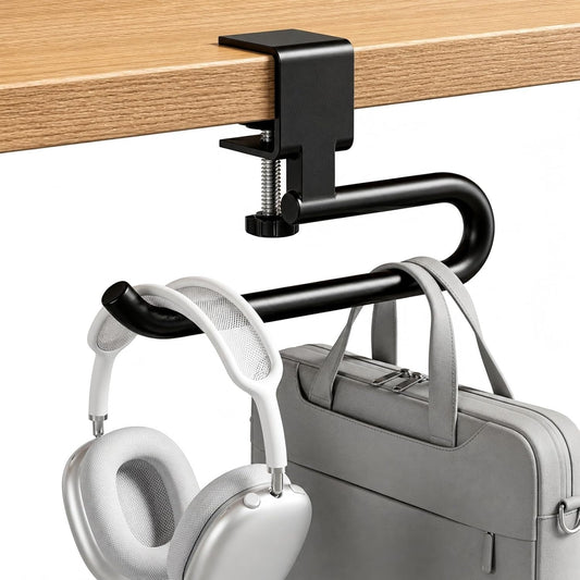 Desk Hook & Bag Hooks for Tables, Anti-Slip 60LB Heavy Duty Clamp-On Backpack Hanger, Extended Clearance Bag Holder for Desk for Office & Gaming, Adjustable (0.19-1.57in) (White)