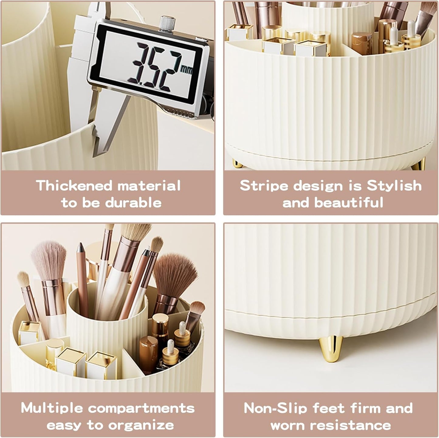 fanado 360° Rotate Makeup Brush Holder Organizer, Makeup Organizers Countertop, Makeup organization and Skincare Storage for Vanity, Desktop, Bathroom (White)