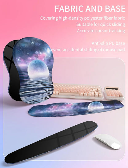 Hokafenle 2in1 Combination, Wave Keyboard Wrist Rest and Ergonomic Curvature Mouse Pad Wrist Support for Relieve Wrist Pain, Filled with Soft Cushion Memory Foam, Black