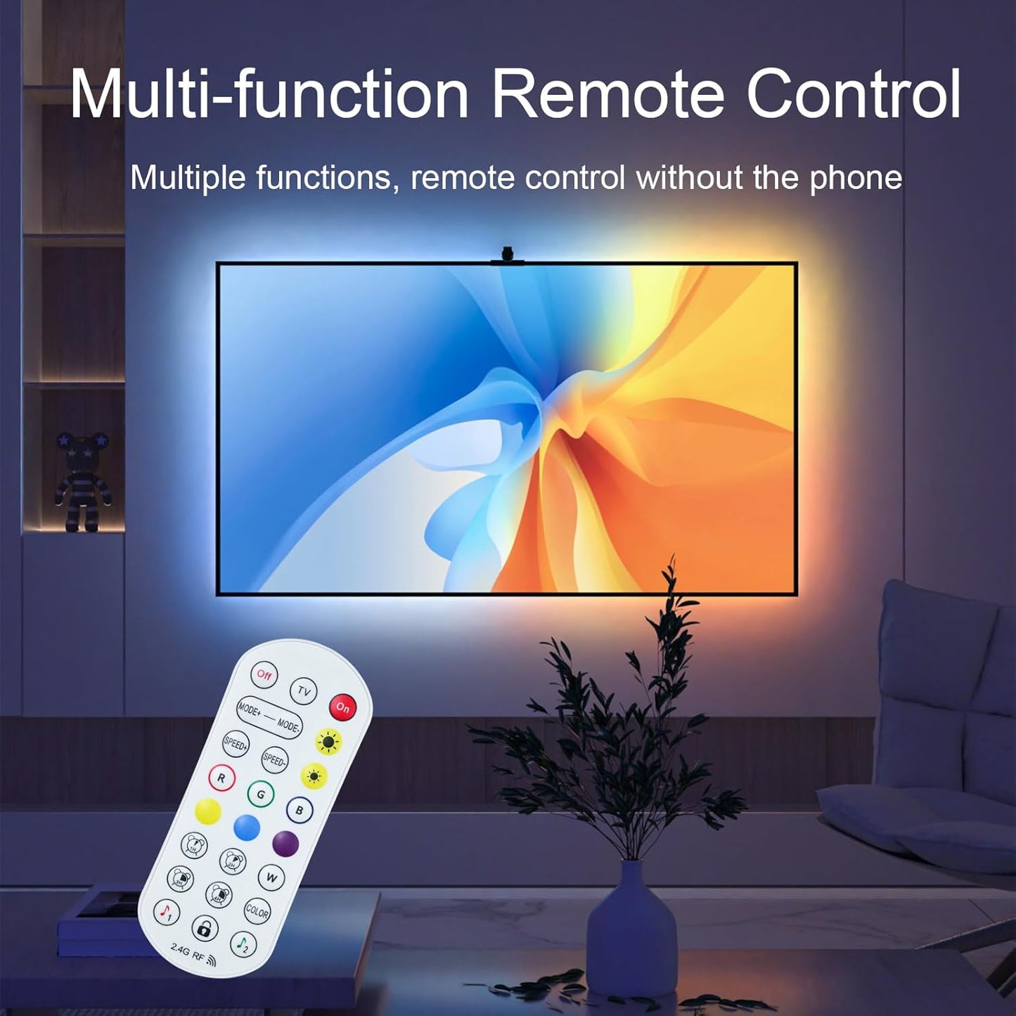 MIHEAL TV LED Backlight with AR Sensor,12.4FT RGB Strip Lights for 43-55 inch PC, TV & Monitor, Smart TV Lights Behind That Sync with Screen, Compatible with App Music Sync, for Gaming Room