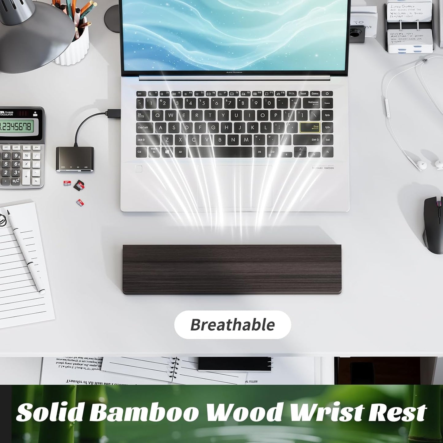 Wooden Wrist Rest, 11.8-inch Length and 22mm Thickness for Small Keyboard, Bamboo Wood Palm Rest, Ergonomic Design for Mechanical Gaming Keyboard