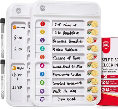 Chore Chart for Kids, Checklist Planning Board with Sliders, 19 Personalizable Sheets and Magnetic Marker, ADHD Tools for Kids to Do List Routine Chart Visual Schedule Board with Stand